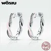 WOSTU 100% 925 Sterling Silver Twist of Los Pink Emalia Stadniny Kolczyki dla kobiet Fine Jewelry Brincos Prezent CQE297