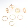 Punk Gold Round Hollow Geometric Ring Set for Women Girls Fashion Cross Twist Open Joint Rings 2021 Female Jewelry Gift