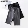 BIVIGAOS Verano Sharkskin Tela Biker Shorts Mujeres Thin Black Ciclismo Slim Skinny Sport High Cintura Fitness 210719