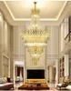 Ny lyxkristall ljus ljuskrona för trappa moderna loft kedjeljus fixturer hem dekoration guld ledda cristal lampor
