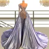 Élégantes robes de bal de sirène violettes une épaule perles robe de soirée sur mesure côté fendu balayage train magnifique robe de soirée de célébrité