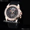 EPIC-X EX100 43 LD OP ALD4AT 자동 TOURBILLON MENS 시계 44mm 로즈 골드 바게트 스퀘어 컷 다이아몬드 베젤 스켈레톤 다이얼 화이트282I