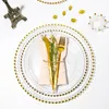 13inch 라운드 결혼식 맑은 실버 / 골드 페르시 충전기 플레이트 테이블 장식을위한 유리 접시