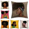 Bela África Princesa Princesa Travesseiro Decorativo Arte Pintura A óleo Sofá lance de linho Linho Africano Lifestyle Home Coxim Capa Lle11404