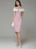 Elegant Casual Dress Women Slim O Neck Ärmlös Bodycon Pencil Office Lady Polka Dot Vestidos Koreanska 210529