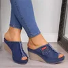Sooneeya Neue Frauen Sandalen Keile Schuhe Für Frauen Casual Mode Schwarz Blau Weibliche High Heels Slides Fisch Mund Denim Flip flop