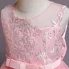 2022 Burgundy Flower Girl Dresses for Wedding Lace Pärlor 3D Floral Appliqued Little Girls Pageant Dresses Lace Party Gowns Princess Wear