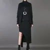 EAM Spring Summer High Collar Kort Long Batwing Sleeve Black Loose Big Size Sweatshirt Women Fashion JY048 201203