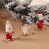 Christmas Tree Pendant Mini Doll Figurine Decorations Skiing Wooden Toy Dolls Xmas Decoration