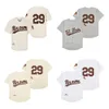 29 Satchel Paige Baseball Jersey 1953 빈티지 홈 멀리 회색 흰색 크림 버튼 스티치 jerseys