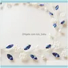 Jewelryarrival Mavi Renkli Rhinestone Kafa Bantları Gelin Bantları Düğün Takı Aesnors Süs Dekorasyonu Saç Damlası Teslimat 2021 JXLS2