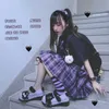 Japanese Women Skirt Three piece set Plaid Mini Harajuku Y2K Uniforms A-line Sweet High Waist kawaii Suits Dark Sets 210608