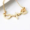 Love Bear Paw Dog Footprint ECG Heart Beat Halsband Kvinnor Bling Clavicle Chain Jewelry Gift195p