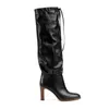 2021 Lady Sheepskin Leather Square Chunky Med Heels Knight Boots Plisowane Wzór Sznurków Kobiety High-High Botki Piltaże Długi Kolano Buty Ślubne Big 35-48