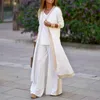 Kvinnor Solid Casual Loose Tre Piece Set Långärmad Cardigan + Toppar + Wide Leg Pants Suit Femme V Hale Hem 3 Clothe 210930