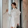 Abito camicia da donna coreana bianco a maniche lunghe Abiti da ufficio per discoteca sexy per feste per abbigliamento donna 210602
