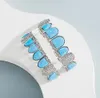 14K CZ Vampire Teeth Grillz Iced Out Micro Pave Cubic Zircon BLUE Opal 8 Tooth Hip Hop Grill Top Bottom Mouth Grills Set with Sili300D