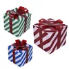 クリスマスの装飾3ピース弓の赤い緑の青い縞模様の箱ホリデーパーティーホームヤードの装飾
