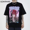 Tシャツストリートウェアゴシックパンクロックラッパーポスタープリントコットンカジュアル半袖Tシャツ原宿ヒップホップティートップス210602