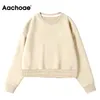 Aachoae Höst Winter Cropped Sweatshirt Kvinnor Batwing Långärmad Pullover Topp Kvinna O Neck Fleece Hoodies Sudaderas 201106