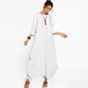 Casual Dresses Long Sleeves Arab Robe Women Eid 2021 Plus Size Solid Color Muslim Maxi Abaya O-neck Loose Holiday Party Dress