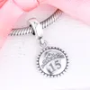 100% Real 925 Sterling Silver 15 Years Dangle Charms Fits Original Pandora Bracelet Metal Beads for Jewelry Making berloques Q0531