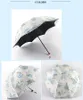 Três dobra Rain Paraguas Mujer Parasol Bordado Laço Design Coreano Proteção UV Guarda-sol para mulheres