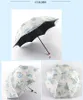 Trois plis Pluie Paraguas Mujer Parasol Broderie Dentelle Conception Coréenne Protection UV Parapluie Soleil pour Femmes