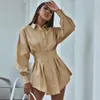 Sexy White Women Lace Up T Shirt Dress Casual Mini Short Autumn Dresses Streetwear Winter Clothing