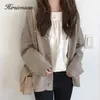 Hirsionsan Miękkie dzianiny Kardigan Kobiety Jesień Zima Koreański V Neck Khaki Sweter dla dziewczyn eleganckich Oversized Damskie ubrania 210914