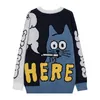 Aolamegs Men Sweater Cartoon Funny Cat Print O-Nec Pullover Sweaters Soft Slim Casual High Street Fashion Autumn Streetwear 210918