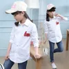 White Blouse For Girls Letter Shirts Floral Pattern Children's Spring Autumn Clothes 210527