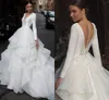 Mariage Romantic Vneck Long Sleeve Wedding Dress 2021 Ruffles Organza Court Train Shimeric Princess Bride Bride بالإضافة إلى حجم الزفاف Dres3941346