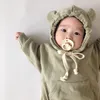 Baby Boys Girls Cute Long Sleeved Romper Clothes Spring Autumn Hoodie With Cap Pure Cotton Infant Kids Fleece Thicken Jumpsuits 210309