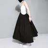 Summer Woman Solid Black Long Maxi Skirt Elastic Waist Pleated Infinite Skirt Convertible Lady Loose Casual Suspender Skirt 1388 210315