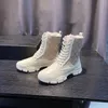 Классический кожаный дизайнер с толстыми пустынями Martin Boots White Bee Star Trail Trail Lace-Up Winter Ladies High Heel Обувь кружевные пчелы High Top