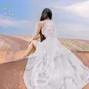 Yosimi Summer Fairy Long Women Dress Maxi Elegant Chiffong Vintage Ruffles Stand-Neck Beach Evening Party Tunic White 210604