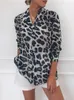 Blusa de chiffon manga longa blusa de estampa de leopardo sexy colar colarinho de escritório camisa de escritório túnica casual tops soltos plus size blusas 210308