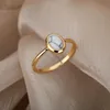 Cluster Ringen Vintage Ovaal Opaal Voor Vrouwen Rvs Gouden Streep Retro Groene Maansteen Accessoires Sieraden Gift Boheemse Mujer