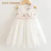 LOVE DD&MM Girls Dresses 2021 Summer New Girls Flower Embroidery Bow Temperament Stitching Mesh Sleeveless Princess Dress Q0716