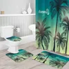Rideaux de douche été vert plante tropicale cocotier ensembles de rideaux tapis antidérapants couvercle de toilette et tapis de bain ensemble de salle de bain