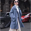 Wool Coat Women High Street Turn-down Collar 3 Colors Female Winter Outwear Cashmere Coats with Sashes 210625