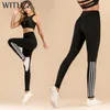 Withzz stretch moda pull pasek drukowane wysokiej talii sportlegggs kobiety trening legginsy 211014