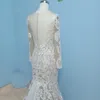 2022 Amazing Lace Wedding Dress With Illusion Appliques Long Sleeves Pearls Zipper Mermaid Dresses For Bride Real Image