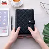 Hardcover Leather Cover Journal Notebooks Ring Binder Pocket Refillable Kawaii Diary Organizer A6 Black Quilted Planner 220107