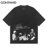 Tees Shirts Hip Hop Graffiti Print Punk Rock Gothic Tshirts Streetwear Mens Harajuku Mode Toevallige Katoenen Losse Tops 210602
