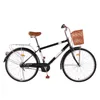 Bicicleta adulto commuter 26 polegadas cidade retro grande capacidade de carbono cesta de aço alto assento de rebite de aço travessão travão traseiro