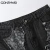 Gonthwid denim shorts bandana paisley padrão patchwork short jeans streetwear hip hop huajuku moda casual folgue folgado calça curta c0325