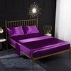 Juego de ropa de cama de 4 Uds., sábana de satén negro de tamaño King y Queen de lujo, funda de almohada rosa, sábana bajera y sábana plana, textiles para el hogar 210317