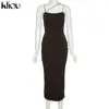 Kliou elegant stilig maxi klänning kvinnor estetiska enkla oregelbundna band camisole ärmlös slash neck party vestido de mujer y1204